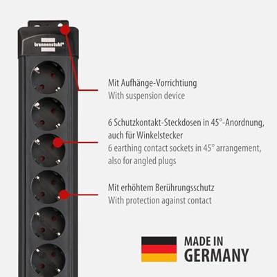 Brennenstuhl premium-line stekkerdoos 6-voudig stekkerdoos (zwart, 1,8 meter, 26.000a overspanningsbeveiliging)