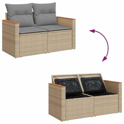 4-delige Loungeset met kussens poly rattan beige