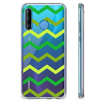 Huawei P30 Lite Doorzichtige Silicone Hoesje Zigzag Groen Huawei P30 Lite Doorzichtige Silicone Hoesje Zigzag Groen