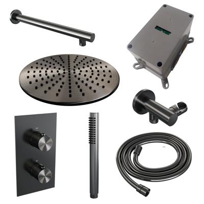 Regendoucheset Inbouw Brauer Gunmetal Edition Thermostatisch 30 cm met 3-Weg Omstelling, Wandarm en Staaf Handdouche Geborsteld Gunmetal Brauer Regendoucheset Inbouw Brauer Gunmetal Edition Thermostatisch 30 cm met 3-Weg Omstelling, Wandarm en Staaf Handdouche Geborsteld Gunmetal Brauer