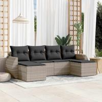 6-delige Loungeset met kussens poly rattan lichtgrijs - thumbnail