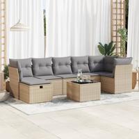 7-delige Loungeset met kussens poly rattan gemengd beige - thumbnail