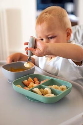 Set roestvrijstalen en siliconen oefenbestek 2e leeftijd BEABA grijs Set roestvrijstalen en siliconen oefenbestek 2e leeftijd BEABA grijs