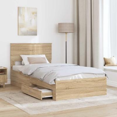 Bedframe met hoofdeinde Sonoma Eiken 100 x 200 cm Bewerkt hout