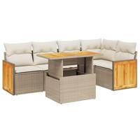 6-delige Loungeset met kussens poly rattan beige - thumbnail