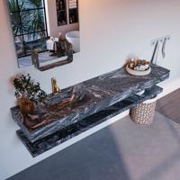 MONDIAZ ALAN-DLUX 200cm planchet Lava. Vrijhangende wastafel CLOUD links 1 kraangat, kleur Lava. - thumbnail