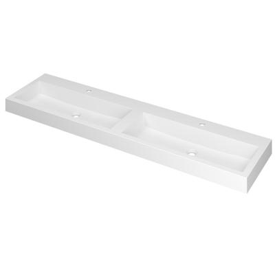 INK Momento Wastafel Polystone Dubbel met 2 Kraangaten - 1800x450x90 mm - Mat Wit