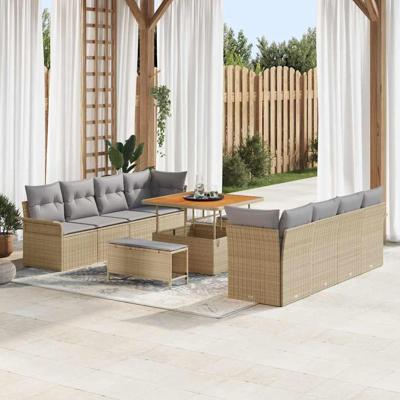 Tuinbankenset met kussen 11 pcs Beige poly rattan