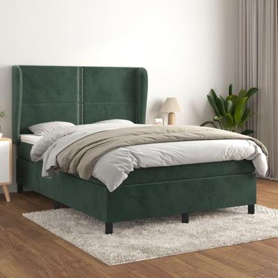 Boxspring met matras fluweel donkergroen 140x190 cm