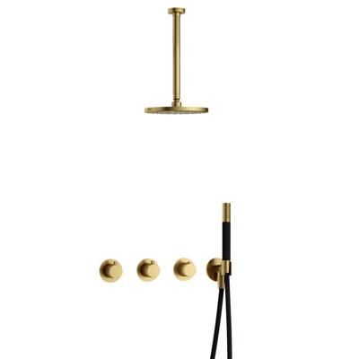 Hotbath Cobber - CB7067 - Inbouw Regendoucheset - Geborsteld Messing PVD - 2 Stopkranen - Thermostatisch - Plafondbuis 30 cm - Hoofddouche 200 mm - Staafhanddouche - Waterbesparend