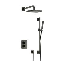 Hotbath Gal - Inbouw Regendoucheset - Geborsteld Gunmetal PVD - Thermostatisch - Wandarm 35 cm - Hoofddouche 220 mm - Staafhanddouche - Glijstang 900 mm - met 2-Weg Stop-Omstel - thumbnail