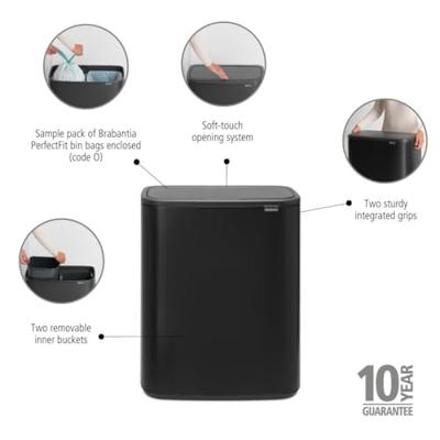 Brabantia Bo touch bin 2x30 liter matt black - thumbnail