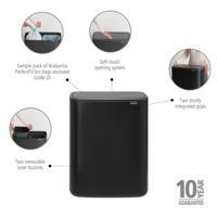 Brabantia Bo Touch Bin Afvalbak - 2x30 liter - 2 kunststof binnenemmers - matt black 221484 - thumbnail
