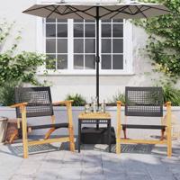 3-delige Bistroset poly rattan en massief acaciahout zwart - thumbnail