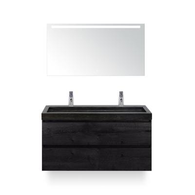Maxx XL Badmeubelset 120 cm - Black Oak - Wastafel Lucca Enkel 2 kraangaten - met LED Spiegel