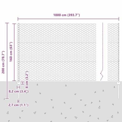 VidaXL Hek met paal zilver 1,6 x 10 m staal