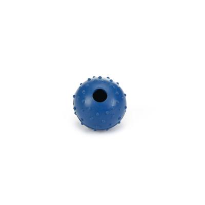 Rubber bal massief met bel hondenspeeltje blauw 7 cm