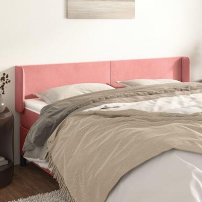 Hoofdbord met randen 163x16x78/88 cm fluweel roze