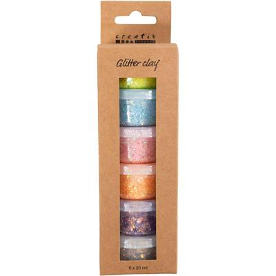 Creativ Company Glitter clay, pastelkleuren, 6x20 ml/ 1 doos