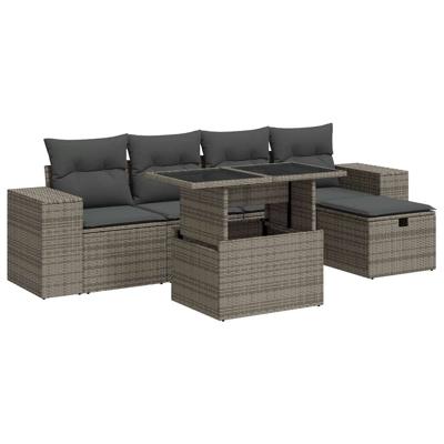 6-delige Loungeset met kussens poly rattan grijs - thumbnail