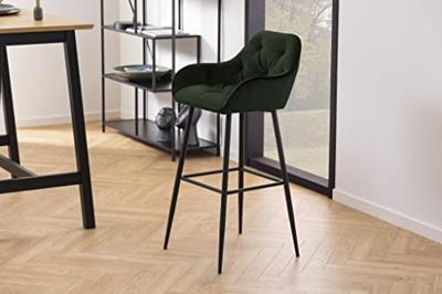 Bendt Barkruk 'Loren' Velvet, kleur Forest Green (zithoogte 79cm)
