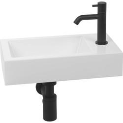 Saqu Square fonteinset met mat zwarte kraan rechts wit mineraalmarmer