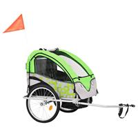VidaXL Fietstrailer en kinderwagen 2-in-1 groen en grijs - thumbnail