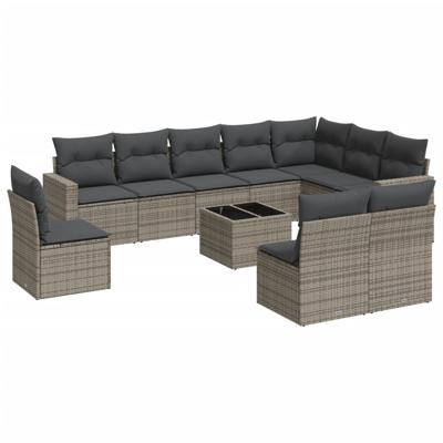 10-delige Loungeset met kussens poly rattan grijs