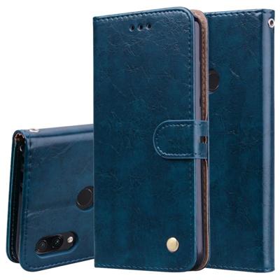 Business stijl olie Wax textuur horizontale Flip lederen case voor XiaoMi RedMi Note7 met houder & kaartsleuven & portemonnee (blauw)