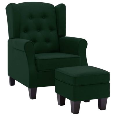 Fauteuil met voetenbankje stof donkergroen Fauteuil met voetenbankje stof donkergroen