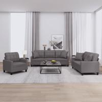 3-delige Loungeset met kussens kunstleer grijs - thumbnail