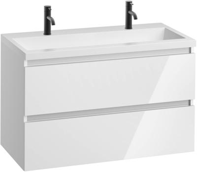 Saqu Gaia badmeubel incl. mat witte wastafel met 2 kraangaten 100x52x64cm glans wit - aluminium greeplijst