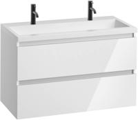 Saqu Gaia badmeubel incl. mat witte wastafel met 2 kraangaten 100x52x64cm glans wit - aluminium greeplijst - thumbnail