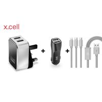 Xcell Dual USB Home Charger Xcell Car Charger with Charging Cable - thumbnail