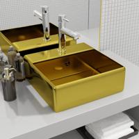 VidaXL Wastafel met overloop 41x41x15 cm keramiek goudkleurig - thumbnail