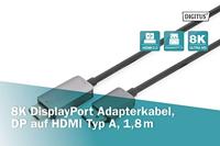 Digitus DB-340305-018-S DisplayPort-kabel DisplayPort Adapterkabel DisplayPort-stekker, HDMI-A-stekker 1.8 m Zwart 8K UHD, Afgeschermd (drievoudig), Flexibel, - thumbnail