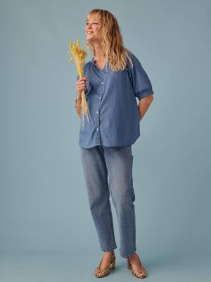 ENVIE DE FRAISE zwangerschapsblouse van lichtgewicht denim, korte mouwen double stone