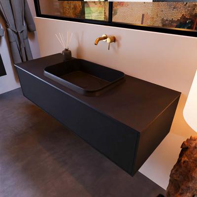 Badkamermeubelset Mondiaz Erin 120 cm met 1 Lade met RIDGE Wastafel Midden Urban Zonder Kraangaten Greeploos Mat Urban