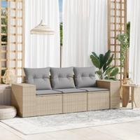 3-delige Loungeset met kussens poly rattan beige - thumbnail