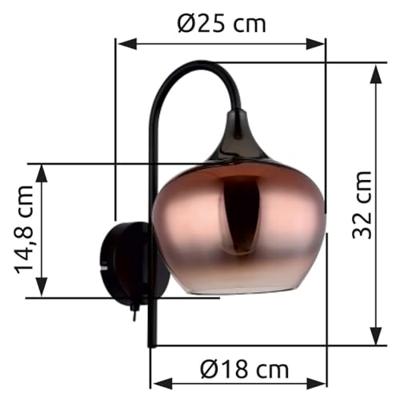 Globo Zwarte wandlampMaxy met rood glas - 15548WG