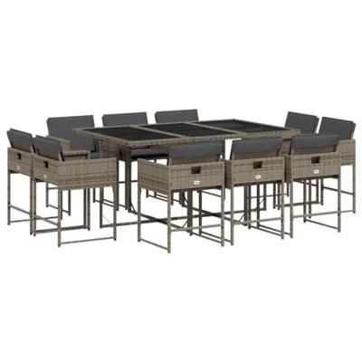 11-delige Tuinset met kussens poly rattan grijs