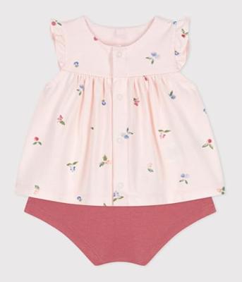 2-delig set met bloemenjurk en romper voor baby PETIT BATEAU rouge