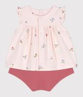 2-delig set met bloemenjurk en romper voor baby PETIT BATEAU rouge - thumbnail