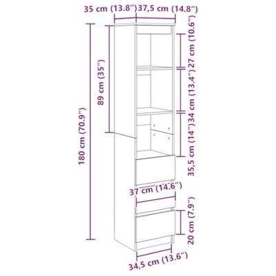 Hoge kast 37,5x35x180 cm spaanplaat bruin eikenkleurig