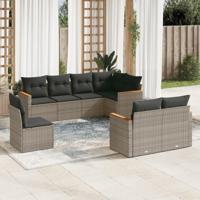 8-delige Loungeset met kussens poly rattan grijs - thumbnail