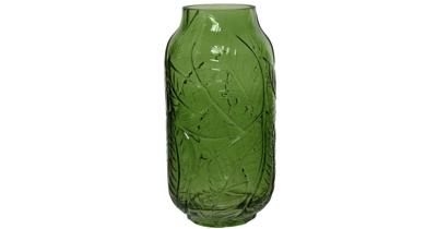 Groene Vazen/bloemenvazen Bladerenmotief 4 Liter Van Glas 14 X 27 Cm - Vazen