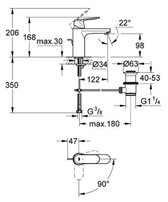GROHE Eurosmart Cosmopolitan waterbesparende wastafelkraan met medium uitloop met waste chroom 2339600e