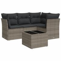 5-delige Loungeset met kussens poly rattan grijs - thumbnail
