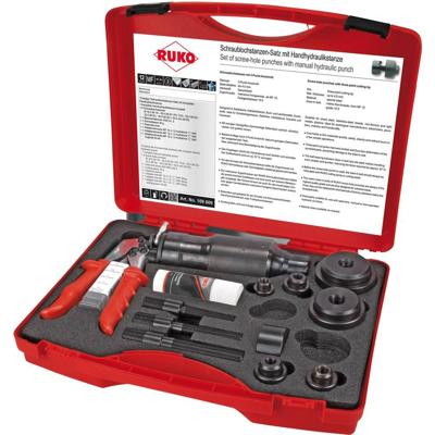 RUKO 109009 Ponsset voor blik met compacte manuele hydraulische pons, 12-delig