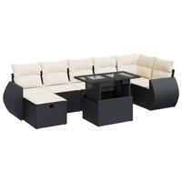 8-delige Loungeset met kussens poly rattan zwart - thumbnail